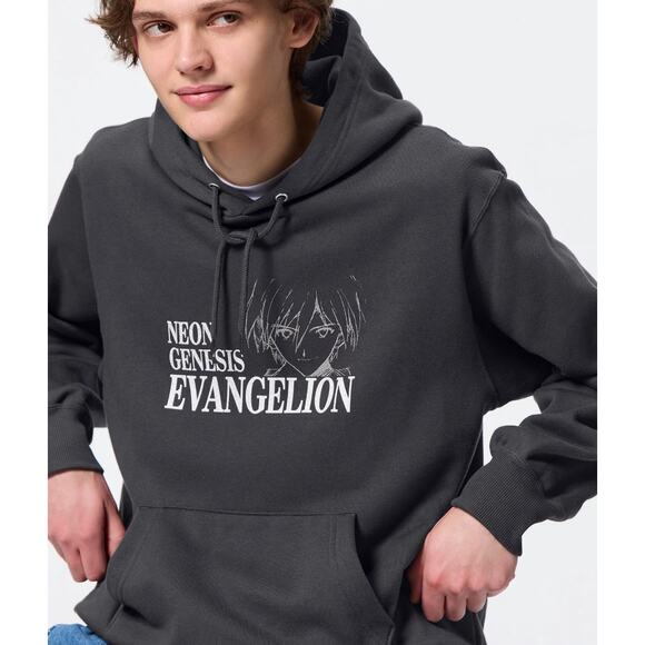 GU (Uniqlo) x Neon Genesis Evangelion Cotton Sweat Hoodie in Dark Gray - Picture 1 of 11